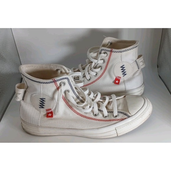 Converse Chuck Taylor All Star High Tops Logo Tag Vintage White A06104C Sneakers - Picture 10 of 16